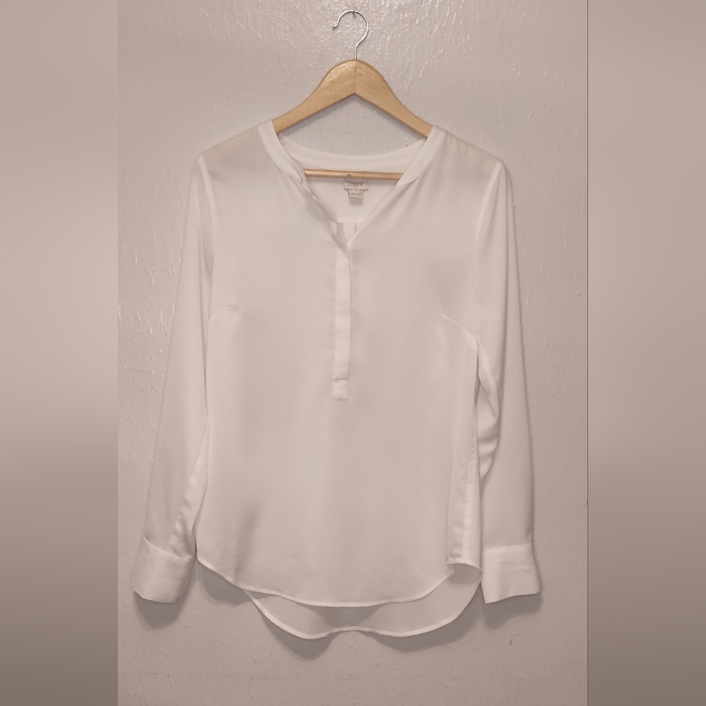 Cream J. Crew Henley 1/4 Button Up Sheer Blouse‎ Lightweight Women's Size S